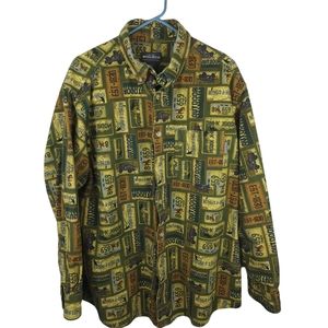 Woolrich olives license plates collared shirt